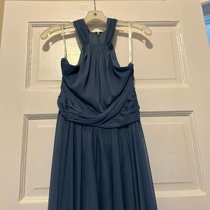 Steel-Blue floor length dress.